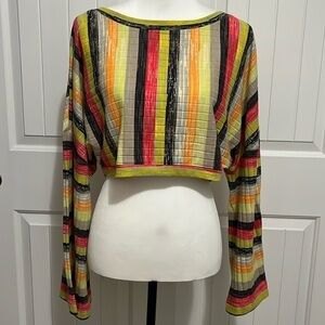 Urban Outfitters Rainbow Striped Cropped Long Sleeve. Wide Sleeve.